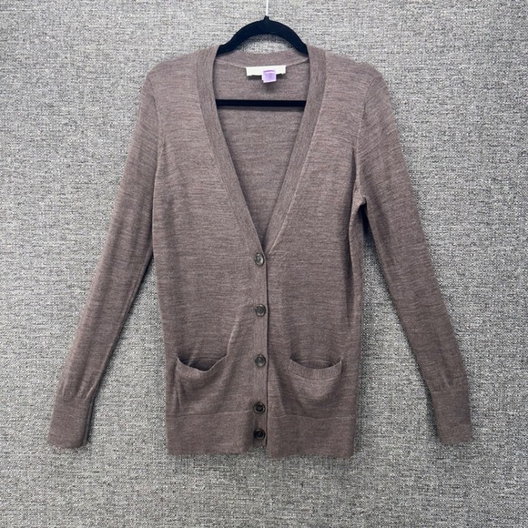 LOFT Womans‎ Cardigan Size M Wool Blend Sweater Knit Long Sleeve Brown Casual - Picture 1 of 14